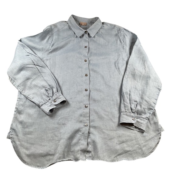 J Jill Tops - J Jill Linen Button Up Shirt Womens Large Blue Long Sleeve Casual Top